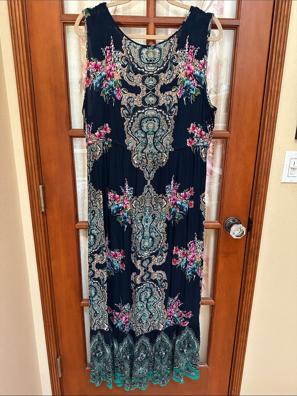 Bila Navy Floral Paisley Maxi Dress with Crochet Yoke - Picture 2 of 7